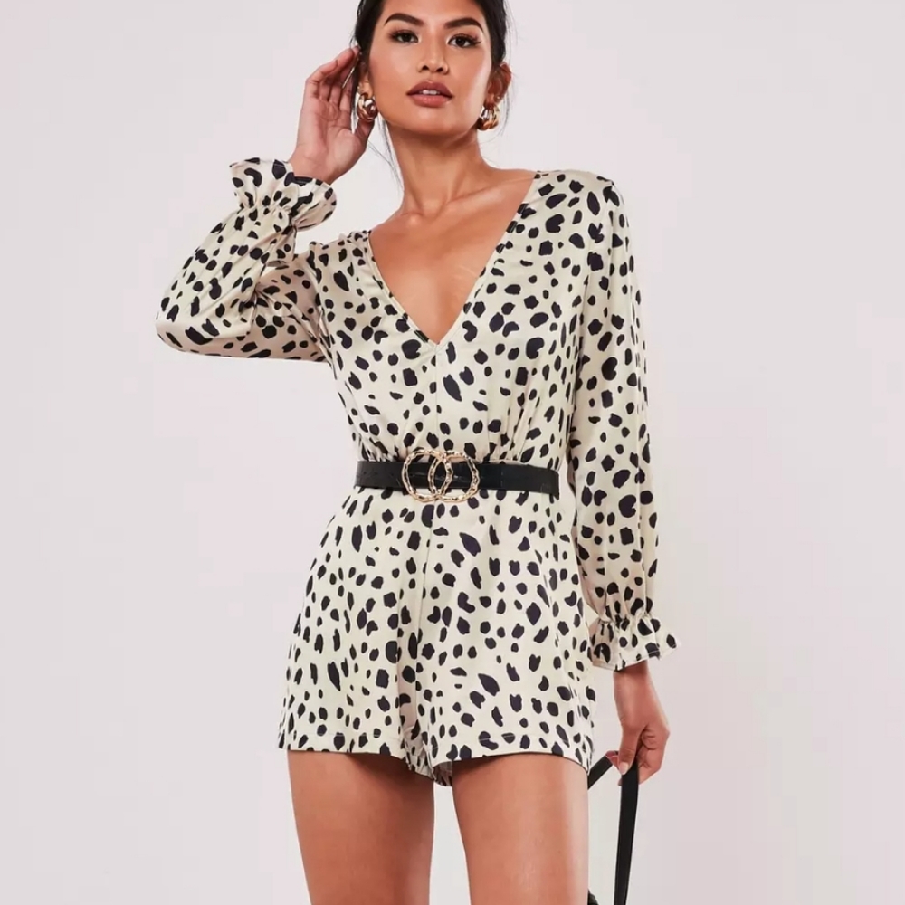 champagne dalmatian print plunge playsuit